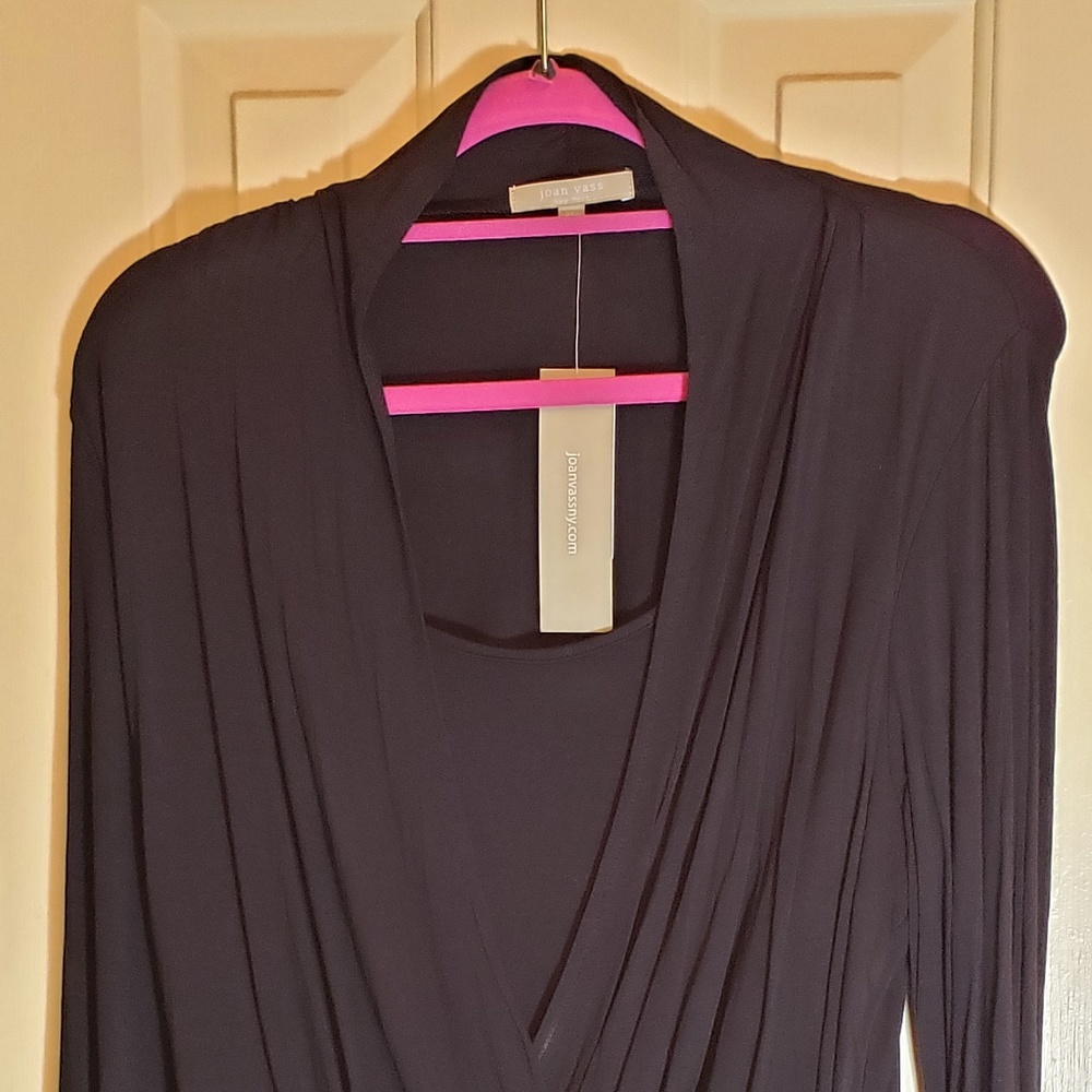 Joan Vass nwt XL black wrap long sleeve top/blo